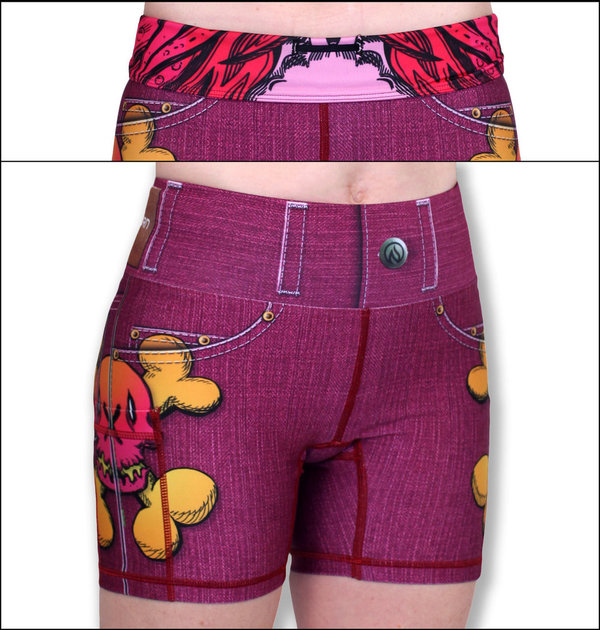 INKnBURN Women's Candy Skull Pink Denim 4" Shorts