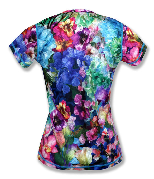 INKnBURN Women's Flower Power V-Neck Tech Shirt