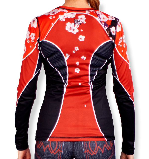 INKnBURN Women's Red Sakura Long Sleeve Tech Shirt