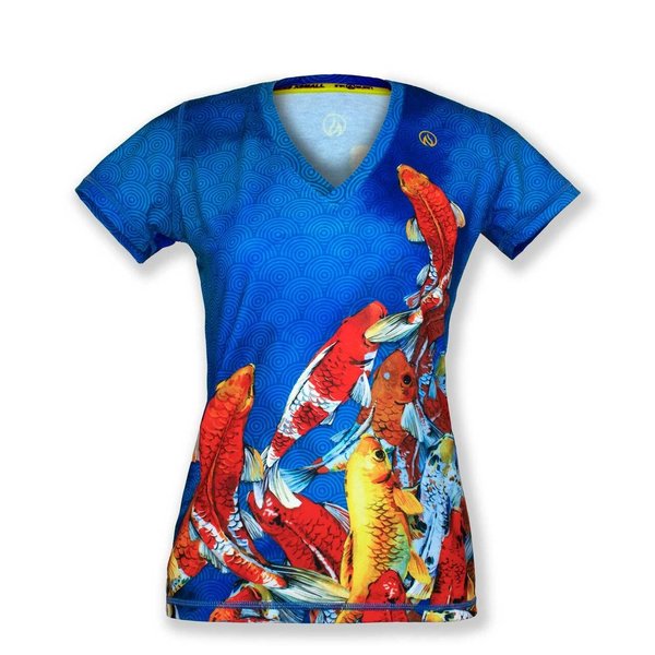 INKnBURN Women's Watercolor Koi V-Neck Tee Shirt