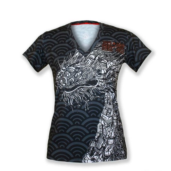 INKnBURN Women's Mecha Dragon Cloud Soft V-Neck Shirt